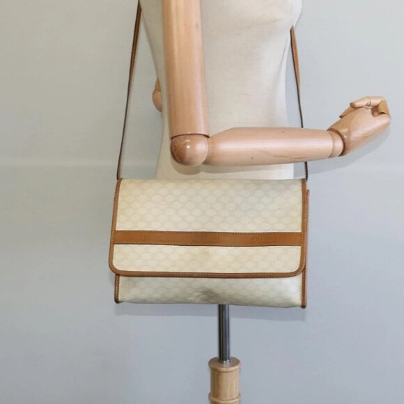 CELINE Macadam Canvas Shoulder Bag PVC Leather White Gold - Picture 14 of 16